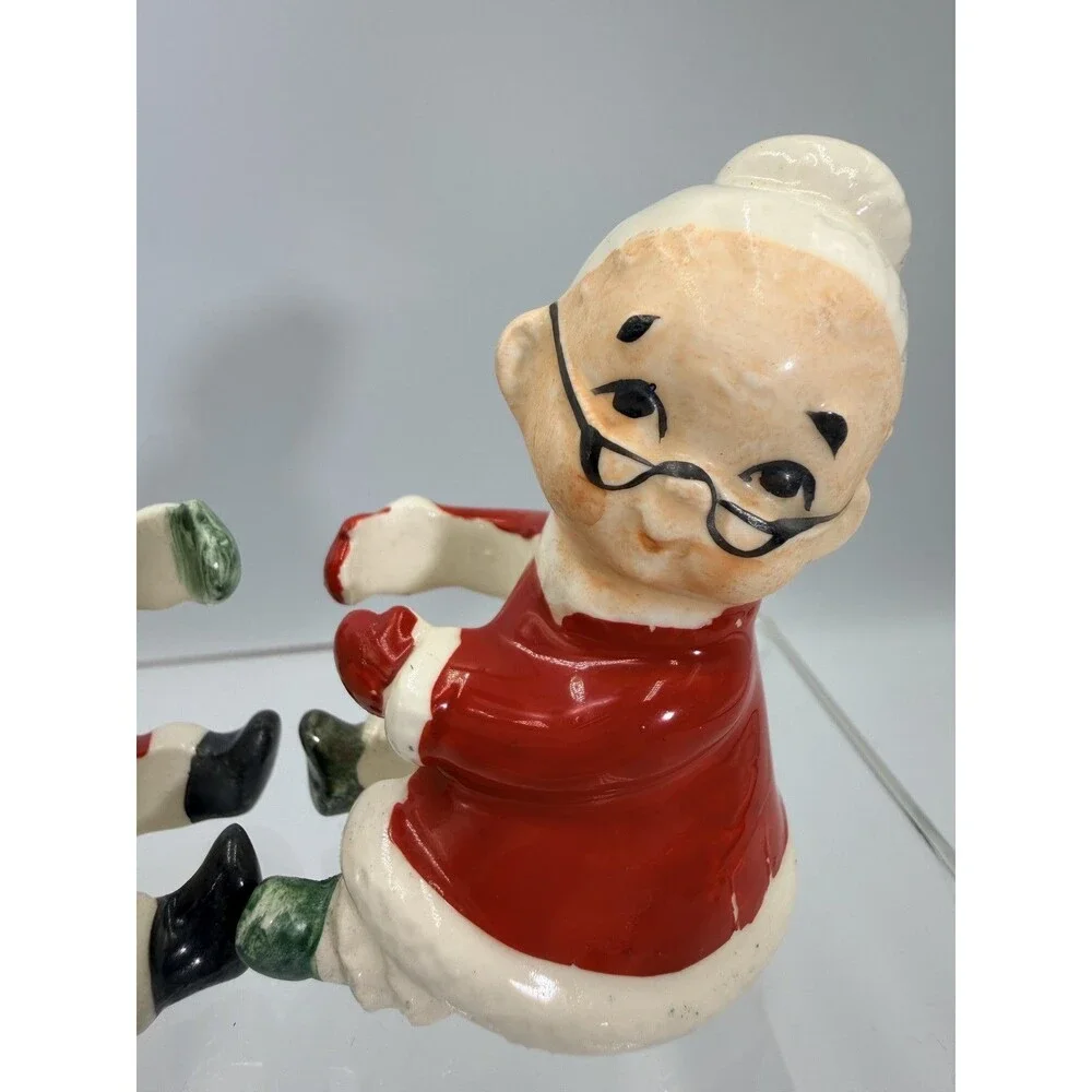 Vintage MCM JAPAN Santa & Mrs Claus Ceramic Candle Hugger Figurines Christmas